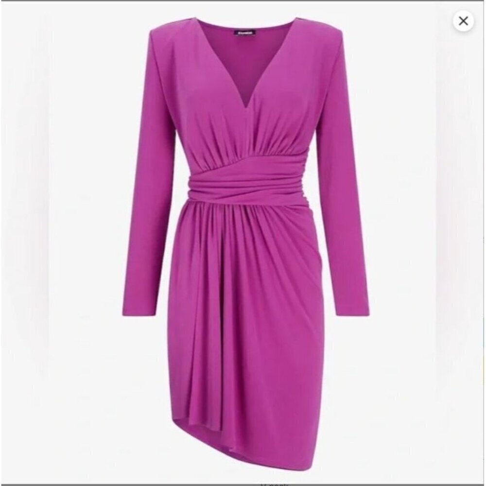 Express Dress Mini Draped V-Neck Strong Shoulder Purple SZ S NWT $88 Holiday